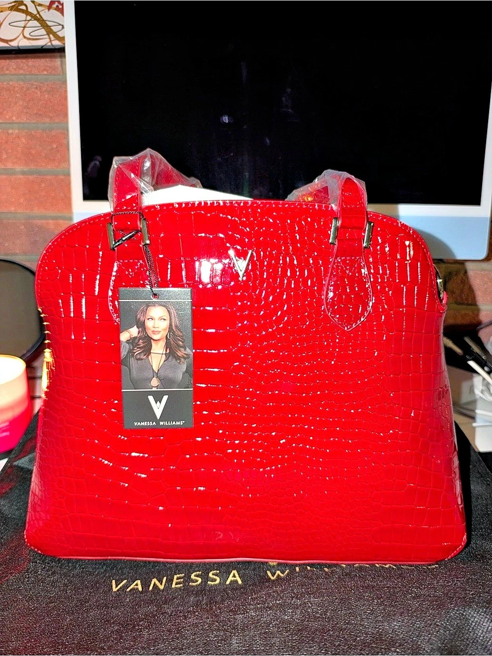 Vanessa Williams Red Croc-Embossed Dome Satchel in Red